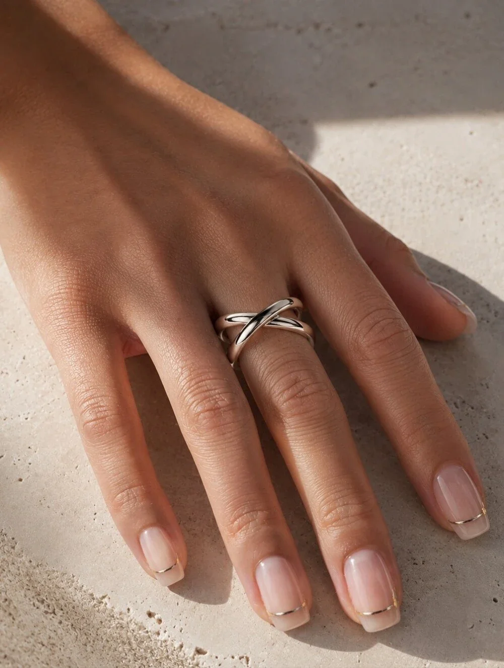 Sterling Silver Criss Cross X Ring Adjustable Crossover Band Minimalist Dainty